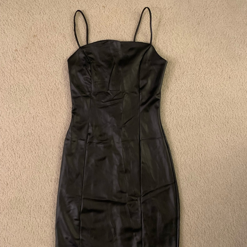 NWT Windsor Black Faux Leather Bodycon Dress